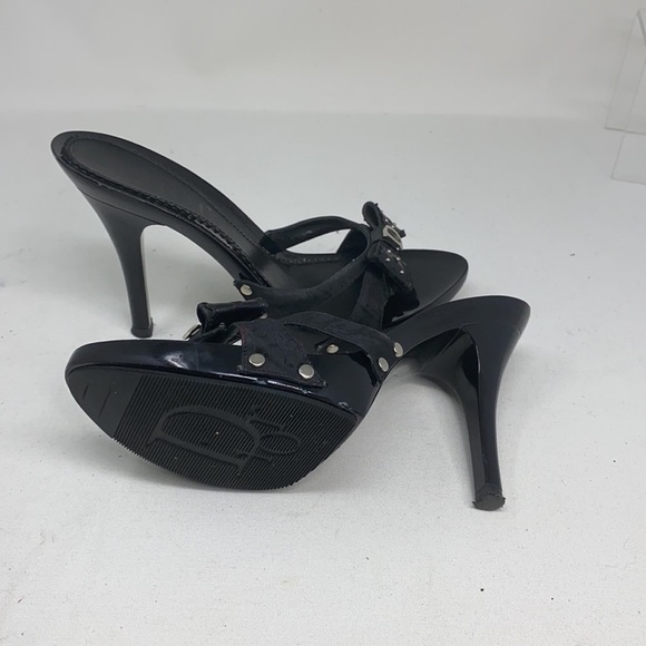 Dior Sz 37 Black Logo High Heel Sandals Bow Studs - Picture 4 of 16